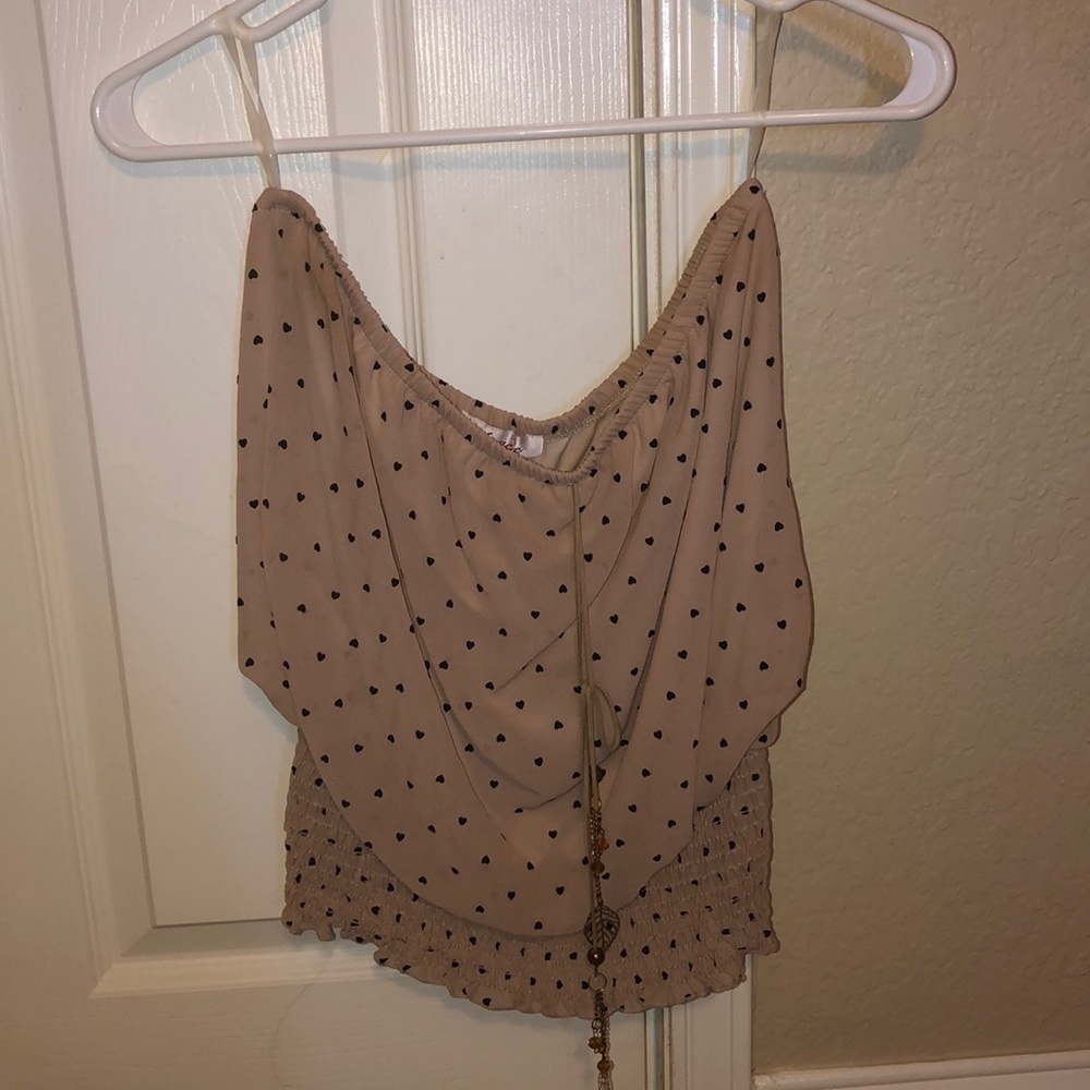 Mesh strapless top with black hearts